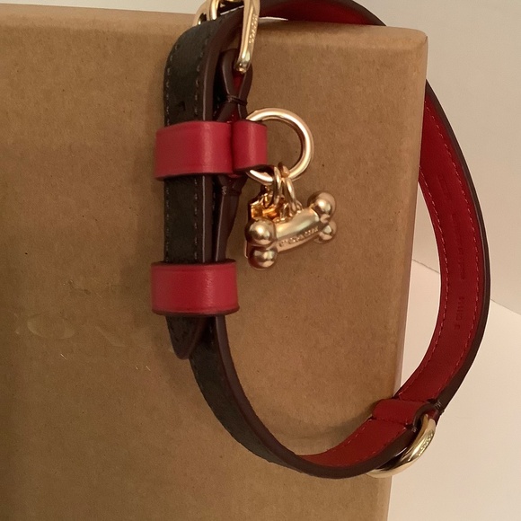 COACH Brown Signature Red Leather Dog Collar Leash Set Sz Small 9.5” - 11” NWT - Picture 2 of 8